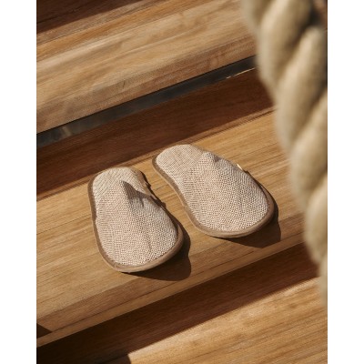 Μπεζ Κλειστές Παντόφλες Ύφασμα Ψάθα σε Πουγκί Ione One Size (30x11cm) Μπεζ