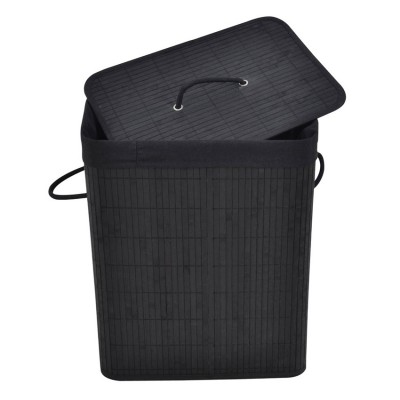 Καλάθι απλύτων Μπαμπού σε Μαύρο χρώμα με Ύφασμα 819331