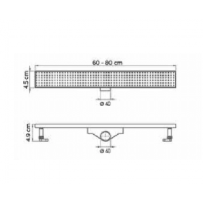 Κανάλι ντουζιέρας 80cm με ρυθμιζόμενο ύψος και αναστρεφόμενη σχάρα SS 304 INOX για τοποθέτηση κεραμικού πλακιδίου Tema 93738