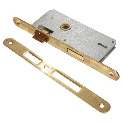 Κλειδαριά Χωνευτή Μεσόπορτας Οβάλ με κέντρα 40cm-75cm με Αντίκρισμα και 2 Κλειδιά Χρυσή DOMUS 82140