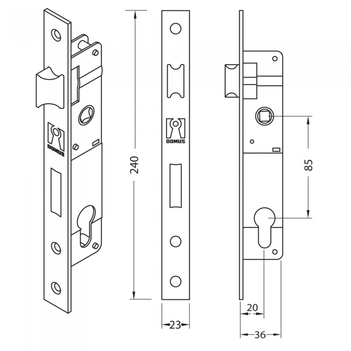 Κλειδαριά Σιδερόπορτας Χωρίς Αφαλό Χωνευτή DOMUS 90120T
