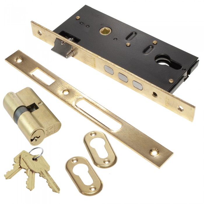 Κλειδαριά Ασφαλείας Domus Τρίαινα Κυλίνδρου Χρυσή Ορείχαλκος 45-85 Τετράγωνη 9054C