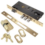 Κλειδαριά Ασφαλείας Domus Τρίαινα Κυλίνδρου Χρυσή Ορείχαλκος 45-85 Τετράγωνη 9054C