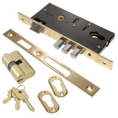 Κλειδαριά Ασφαλείας Domus Τρίαινα Κυλίνδρου Χρυσή Ορείχαλκος 45-85 Τετράγωνη 9054C