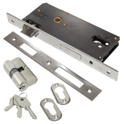 Κλειδαριά Domus EXPORT Χρωμέ Εξώπορτας Τετράγωνη με Κύλινδρο 65mm 90845CR