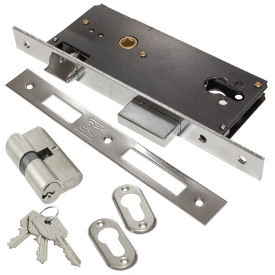 Κλειδαριά Domus EXPORT Χρωμέ Εξώπορτας Τετράγωνη με Κύλινδρο 65mm 90845CR