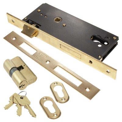 Κλειδαριά Domus EXPORT Κίτρινη Εξώπορτας Τετράγωνη με Κύλινδρο 65mm 90845