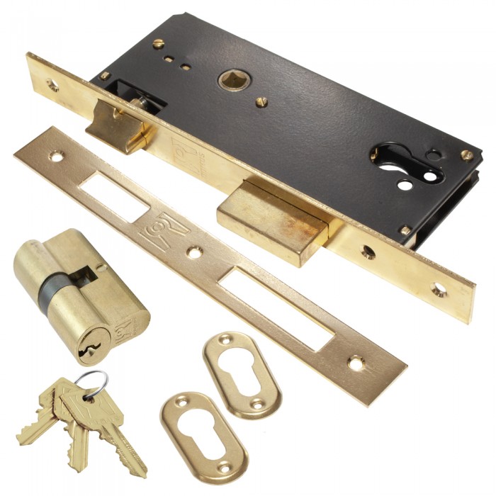 Κλειδαριά Domus EXPORT Κίτρινη Εξώπορτας Τετράγωνη με Κύλινδρο 65mm 90845