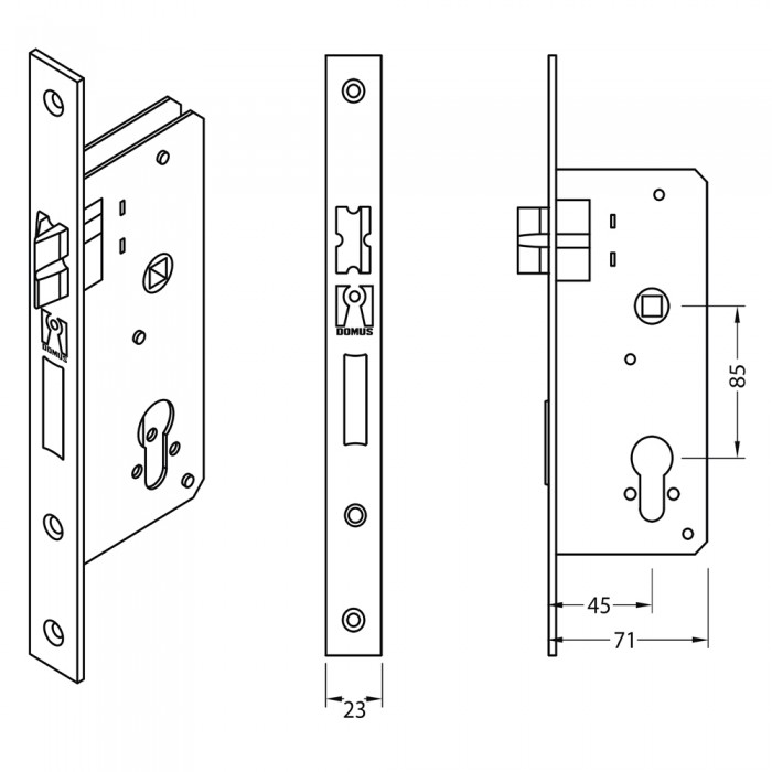 Κλειδαριά Domus EXPORT Κίτρινη Εξώπορτας Τετράγωνη με Κύλινδρο 65mm 90845