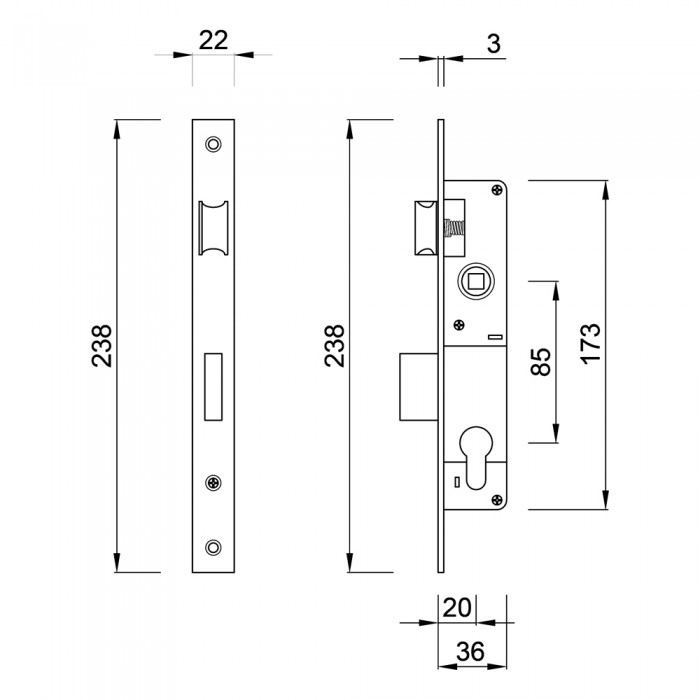 Κλειδαριά Γλώσσας για Σιδηρόπορτες Χωρίς Κύλινδρο Χωνευτή με κέντρο 20-85mm Νίκελ MARTIN MR.06520