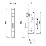Κλειδαριά Γλώσσας για Σιδηρόπορτες Χωρίς Κύλινδρο Χωνευτή με κέντρο 35-85mm Νίκελ MARTIN MR.06535