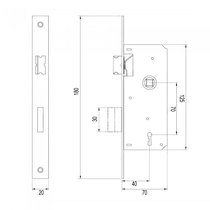 Κλειδαριά Μεσόπορτας MARTIN Picollo Τετράγωνη 40x70 mr 08070