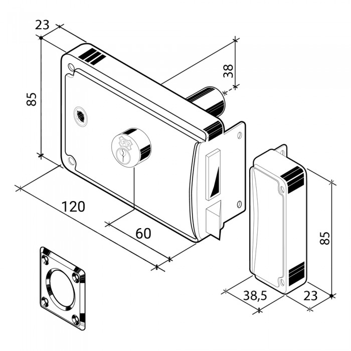 Κλειδαριά Κουτιαστή Ασφαλείας Με Αντίκρισμα και Υποδοχή Πομόλου 12cm Δεξιά Καφέ Facchinetti P3360100