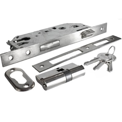 Κλειδαριά Εξώπορτας GEVY Νίκελ Τετράγωνη με κύλινδρο μονοκόμματη γλώσσα 45X85