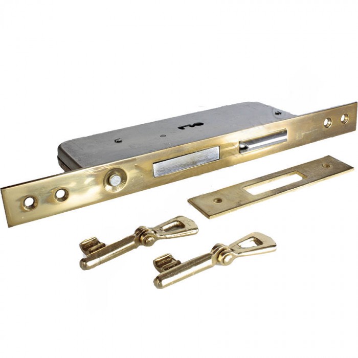 Κλειδαριά Συρόμενης Πόρτας με ορειχάλκινη πλάκα σε Χρυσό χρώμα Διπλού Γάντζου Τετράγωνη 40mm No 850