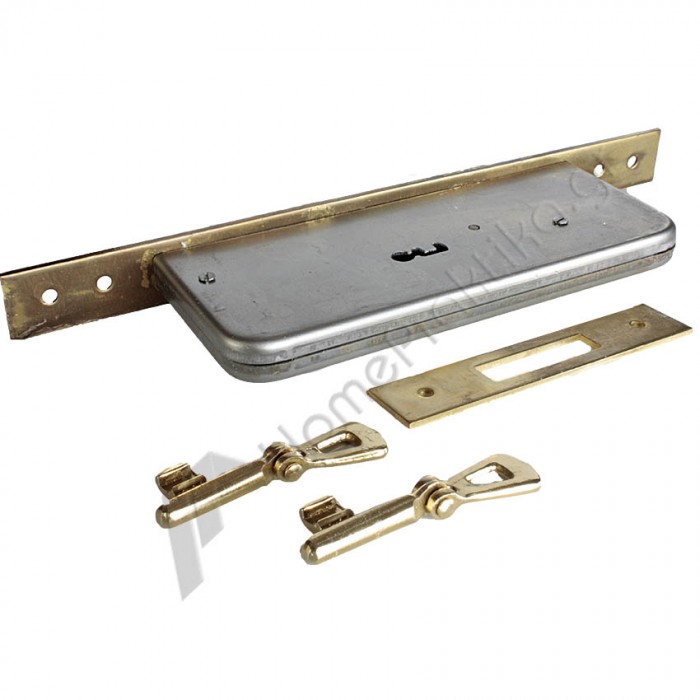 Κλειδαριά Συρόμενης Πόρτας με ορειχάλκινη πλάκα σε Χρυσό χρώμα Διπλού Γάντζου Τετράγωνη 40mm No 850