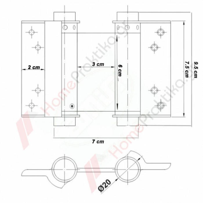 Μεντεσές Επαναφοράς Πόρτας Αλερετούρ (σούστα πόρτας τύπου μπάρ) για Ξύλινες Πόρτες με Ύψος 75mm (1τεμάχιο) σε Χρυσό IBFM No29 111029