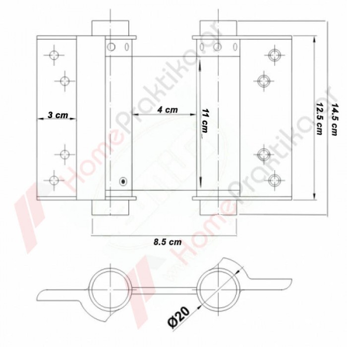 Μεντεσές Επαναφοράς Πόρτας Αλερετούρ (σούστα πόρτας τύπου μπάρ) για Ξύλινες Πόρτες με Ύψος 125mm (1τεμάχιο) σε Χρυσό IBFM No33 111033
