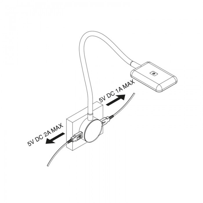 Εύκαμπτο Φωτιστικό (διαβάσματος) Kuma Square Emuca Μαύρο 5029417 με 2 ενσωμετωμένες θύρες USB και διακόπτη αφής (2 Λυχνίες και Μετασχηματιστής)