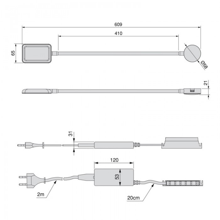 Εύκαμπτο Φωτιστικό (διαβάσματος) Kuma Square Emuca Λευκό 5029415 με 2 ενσωμετωμένες θύρες USB και διακόπτη αφής (1 Λυχνία και Μετασχηματιστής)