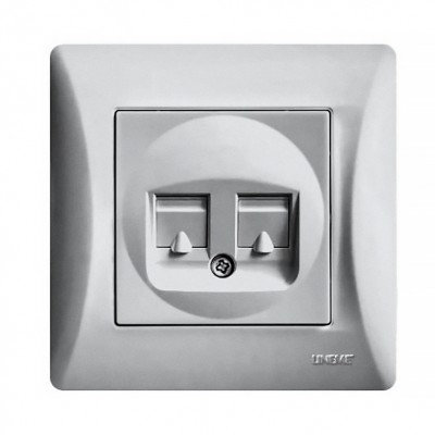 Πρίζα Τηλεφώνου με Πλαίσιο Διπλή σε Ασημί Χρώμα Hseries 50-00119-5 Lineme 