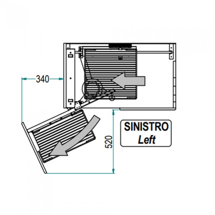 Μηχανισμός κουζίνας Magic corner με φρένο Inoxa 803B SX για Τυφλό 90cm (45cm Πόρτα) με συρμάτινα καλάθια αριστερό άνοιγμα