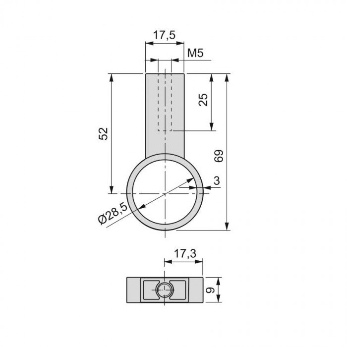 Μεσαίο στήριγμα για σωλήνα Φ28 Μόκα ντουλάπας Emuca 7919713