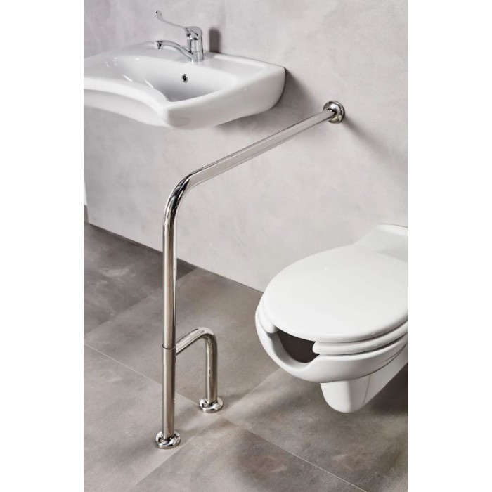 Μπάρα στήριξης AMΕΑ γωνιακή inox 75cm x 75cm με εξτρά στήριξη στο δάπεδο ΧΡΩΜΙΟ 82005 Tema