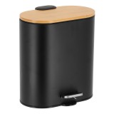 Κάδος Απορριμμάτων Οβάλ 5L Soft Close Μεταλλικός Μαύρος με Μπαμπού Καπάκι MRShome