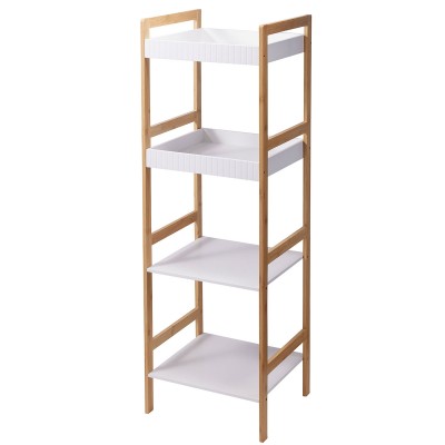 Ραφιέρα Μπάνιου με 4 Ράφια από Bamboo & MDF Natural/White MRShome