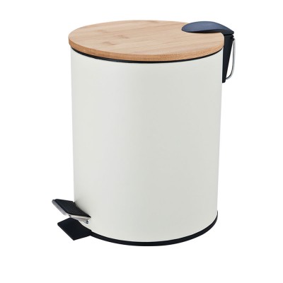 Κάδος Απορριμμάτων Οβάλ 5L Soft Close Μεταλλικός Ivory με Μπαμπού Καπάκι MRShome