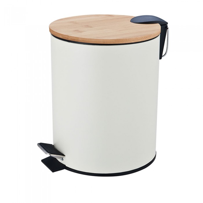 Κάδος Απορριμμάτων Οβάλ 5L Soft Close Μεταλλικός Ivory με Μπαμπού Καπάκι MRShome