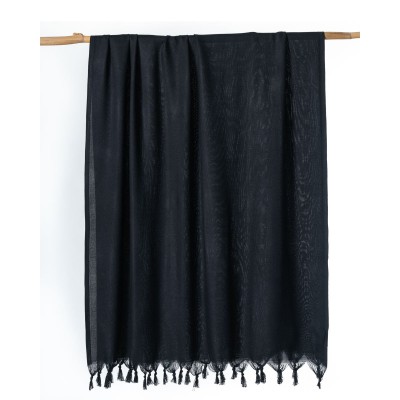 Μαύρο Φουλάρι Scarf Sarong Από Bamboo με Κρόσσια Elegant