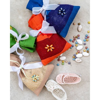 Πουγκί Γιούτα με Κέντημα Χάντρες Jute One Size (15x25cm) Μπεζ