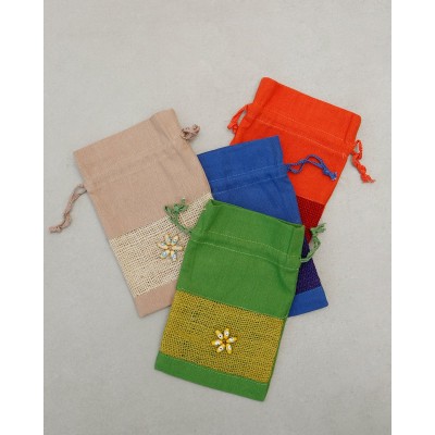 Πουγκί Γιούτα με Κέντημα Χάντρες Jute One Size (15x25cm) Μπεζ