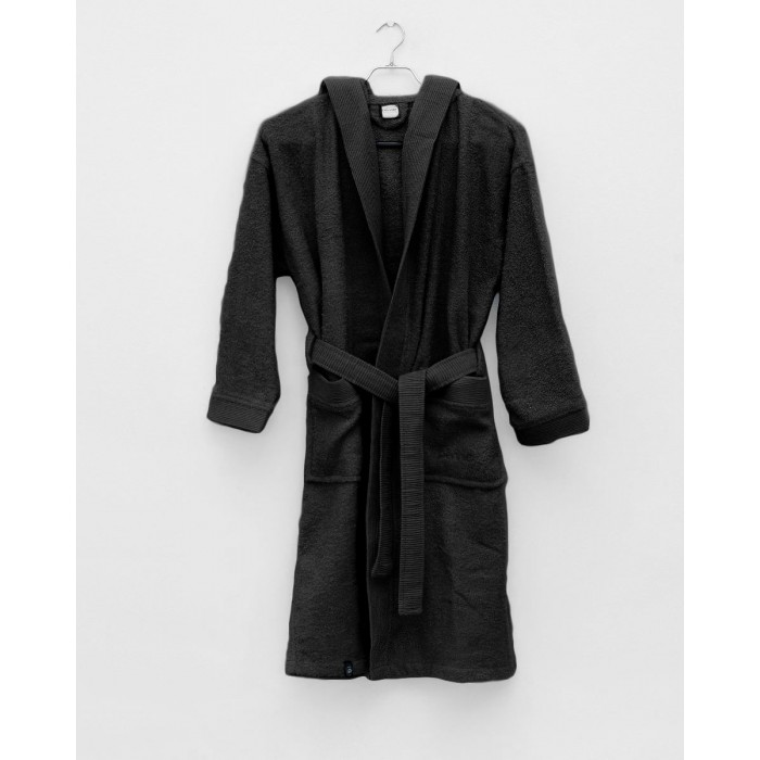 Unisex Βαμβακερό Πετσετέ Μονόχρωμο Μπουρνούζι με Πλισέ Γιακά & Κουκούλα Rease Small Σοκολά