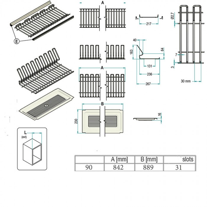 Σετ πιατοθήκης με ποτηροθήκη Inoxa Elite Ardesia 716 Νο90 Σε Χρώμα Ανθρακί