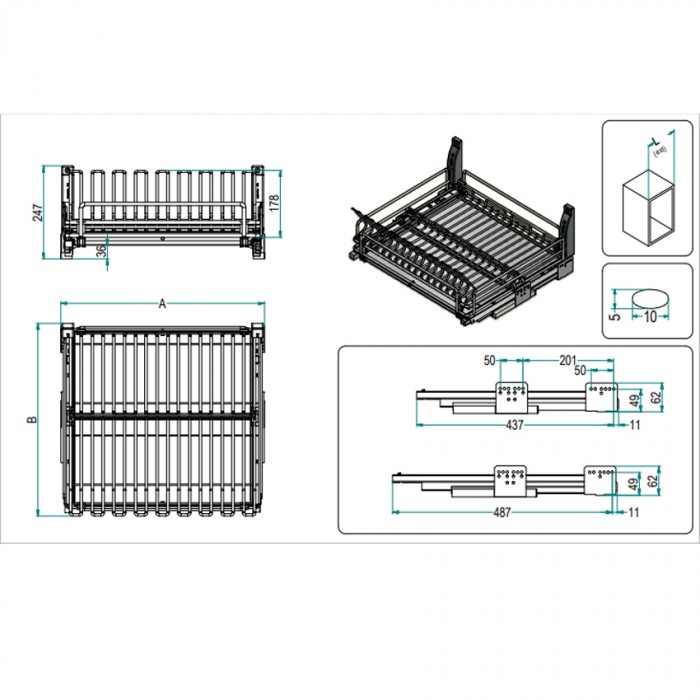 Πιατοθήκη - Ποτηροθήκη Βάσεως Inoxa Ardesia 5703EY Νο45 Σε Χρώμα Ανθρακί