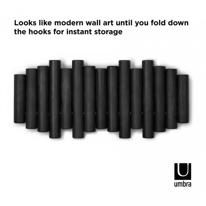 Ξύλινη Κρεμάστρα Αναδιπλούμενη 5 Θέσεων 38X16.5εκ. Umbra Picket 1011471-040 Μαύρη