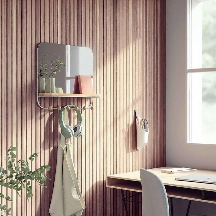 Κρεμάστρα Ξύλινη 6 Θέσεων με Καθρέπτη και Ράφι Estique 1018031-660 45,7x10,1x40,6cm Natural-White Umbra