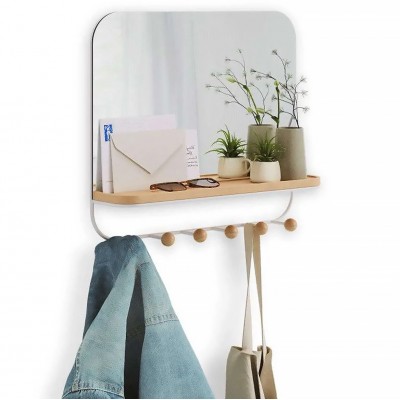 Κρεμάστρα Ξύλινη 6 Θέσεων με Καθρέπτη και Ράφι Estique 1018031-660 45,7x10,1x40,6cm Natural-White Umbra