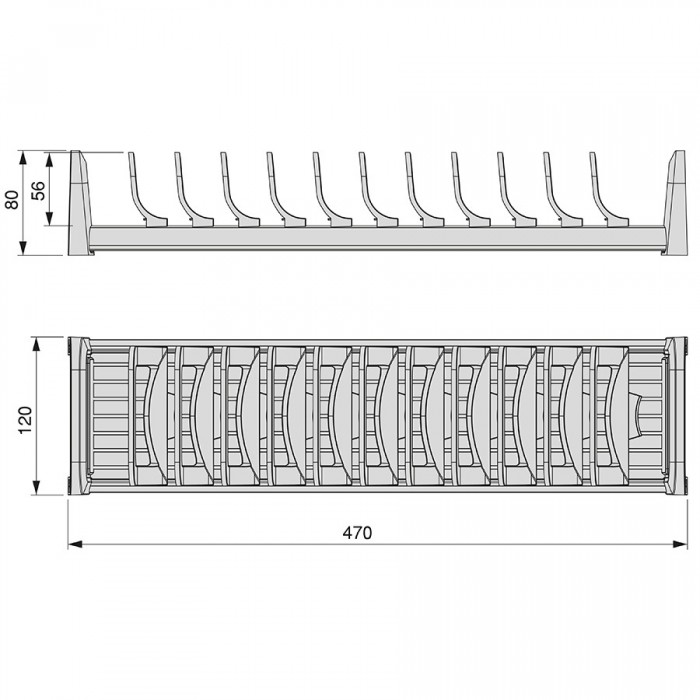 Πιατοθήκη για Συρτάρι 120x470 mm, Γκρι Ανθρακί απο Αλουμίνιο και Πλαστικό Emuca Orderbox 3069435