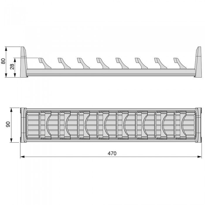 Πιατοθήκη για Συρτάρι 90x470 mm, Γκρι Ανθρακί απο Αλουμίνιο και Πλαστικό Emuca Orderbox 3069535