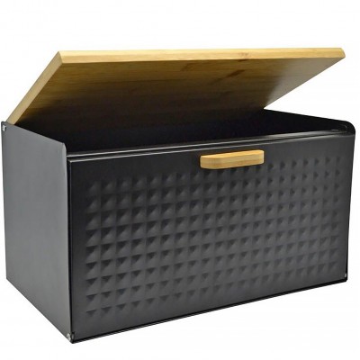 Μεταλλική Ψωμιέρα Μαύρη με Μπαμπού Καπάκι 35,2x21,5x19,5εκ. ANKOR 824663