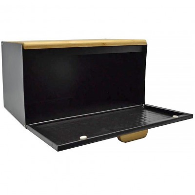 Μεταλλική Ψωμιέρα Μαύρη με Μπαμπού Καπάκι 35,2x21,5x19,5εκ. ANKOR 824663