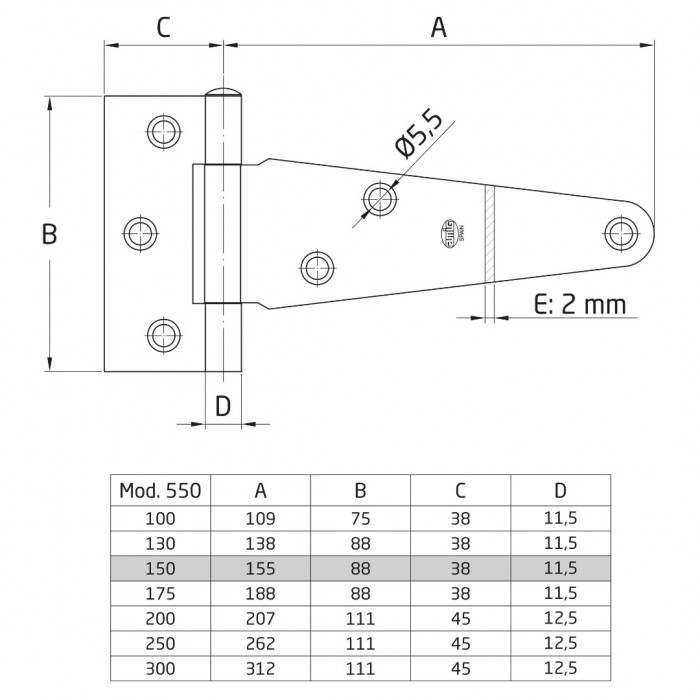 Διακοσμητικός Μεντεσές Mαύρος Ισπανίας Amig 550.150  150mm