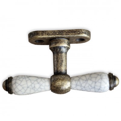 Γρυλόχερο Παραθύρου Αντικέ με Πορσελάνη Κρακελέ A-390 (Βάση 66mm x 27mm - Πόμολο 119mm)