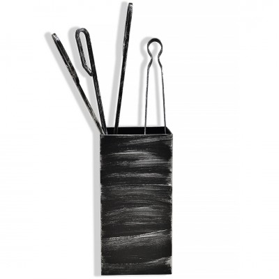Εργαλεία Τζακιού με Τετράγωνο Κουβά Μ20090 σε Χρώμα Μαύρο Πατίνα Ασημί 32,5x15,5 cm