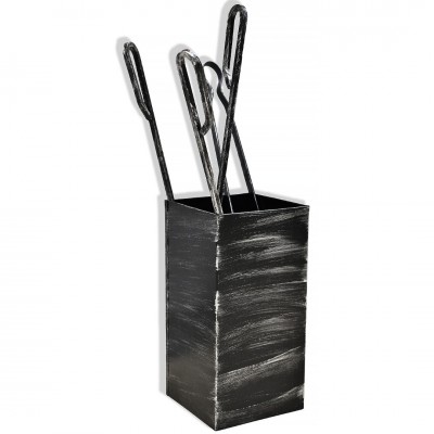 Εργαλεία Τζακιού με Τετράγωνο Κουβά Μ20090 σε Χρώμα Μαύρο Πατίνα Ασημί 32,5x15,5 cm