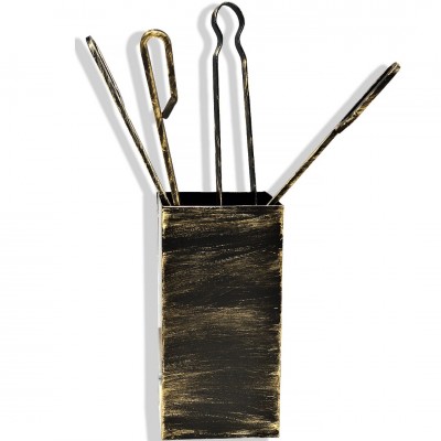 Εργαλεία Τζακιού με Τετράγωνο Κουβά Μ20090 σε Χρώμα Μαύρο Πατίνα Χρυσό 32,5x15,5 cm